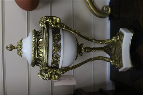 A pair of Louis XVI style white marble and gilt metal cassolettes, height 44.5cm